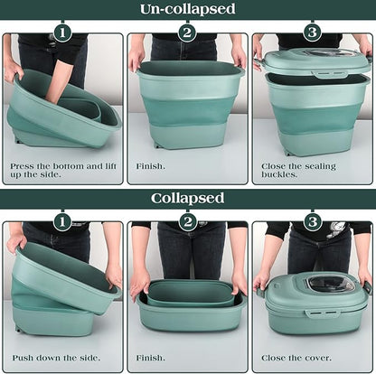 Dog Food Storage Container, Airtight Collapsible 13lb to 30lb Pet Food Container with Flip Top, Rolling Wheel, Scoop and 3L small container for Dog Cat Food and Dry Food of Rice, Flour
