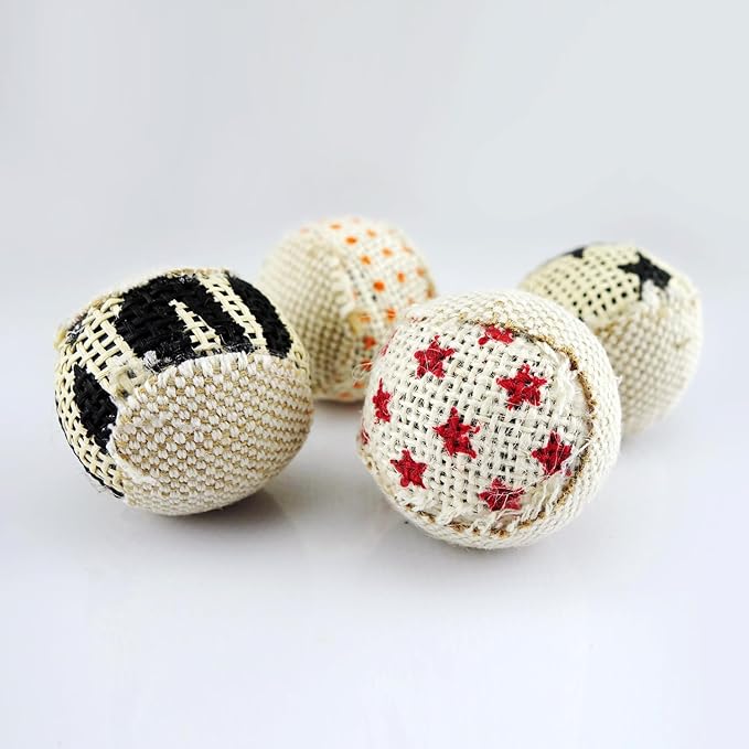 TTcat Canvas Cat Toys Balls with Bell Inside,for Indoor Cats, Interactive Toys Chew Toys for Cat Kitten,4 Pack.