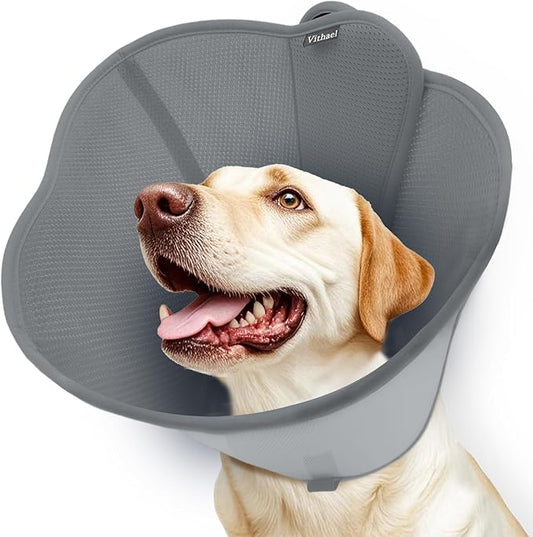 Upgraded Dog Cone Collar for Large Medium Dogs, Soft Dog Cone with Double-Layer Design, Adjustable Pet Recovery Collar for Dogs After Surgery, Elizabethan Collar (XXL, Grey)