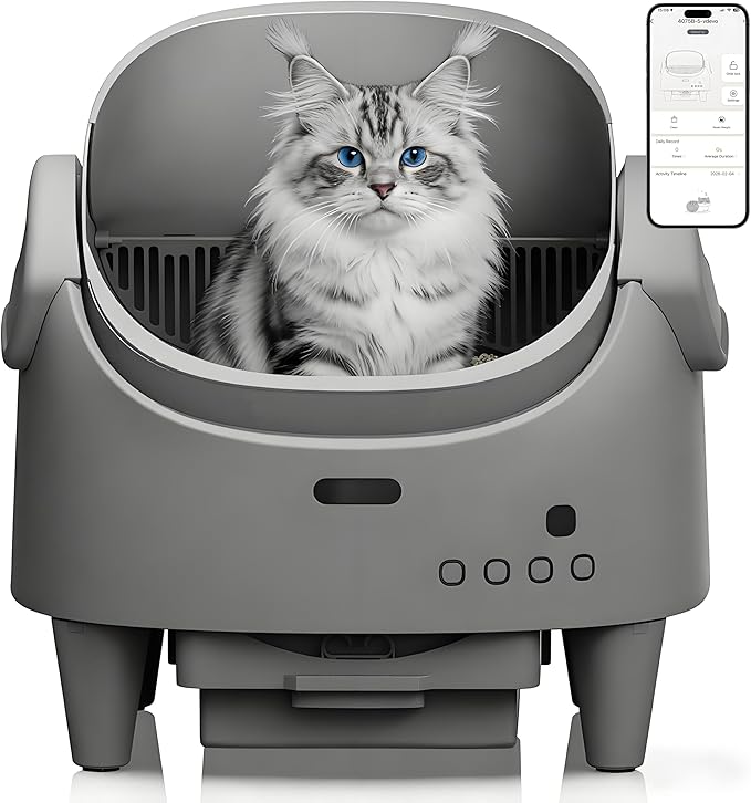 Automatic Cat Litter Box, Self-Cleaning Litter Box with Open-Top Design, 15-Layer Safety Protection System & Smart App Control, Electric Cat Litter Box with Adjustable Entry Height & Odor Control