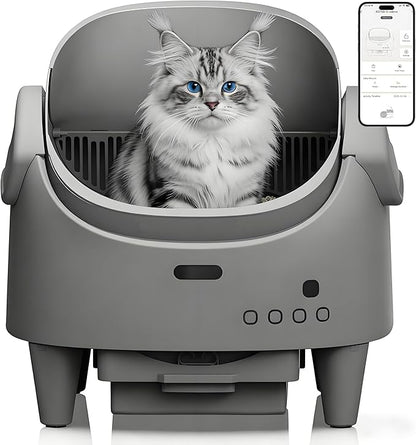 Automatic Cat Litter Box, Self-Cleaning Litter Box with Open-Top Design, 15-Layer Safety Protection System & Smart App Control, Electric Cat Litter Box with Adjustable Entry Height & Odor Control
