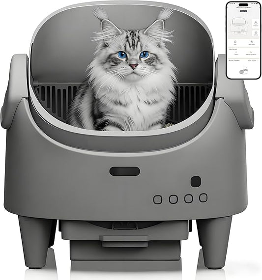Automatic Cat Litter Box, Self-Cleaning Litter Box with Open-Top Design, 15-Layer Safety Protection System & Smart App Control, Electric Cat Litter Box with Adjustable Entry Height & Odor Control