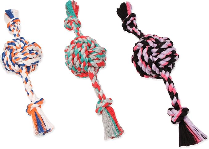 Mammoth Pet Products Flossy Chews Color Monkey Fist Ball with Rope Ends, Small, 13-Inch, MultiColored (20090F)