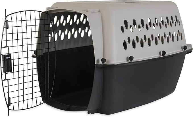 Pet Portable Kennel for Dogs, Hard-Sided Travel Carrier with Metal Door, Durable Crate for Small Pets 15-25 lbs, Black & Grey, 26.2" L x 18.6" W x 16.5" H