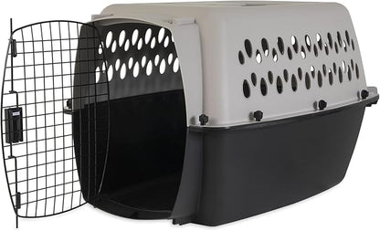 Pet Portable Kennel for Dogs, Hard-Sided Travel Carrier with Metal Door, Durable Crate for Small Pets 15-25 lbs, Black & Grey, 26.2" L x 18.6" W x 16.5" H