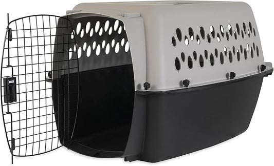 Pet Portable Kennel for Dogs, Hard-Sided Travel Carrier with Metal Door, Durable Crate for Small Pets 15-25 lbs, Black & Grey, 26.2" L x 18.6" W x 16.5" H