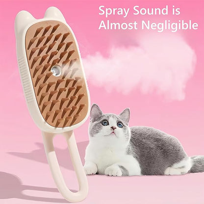 BoBow Cat Steam Brush for Shedding, 4 in 1 Rechargeable Steam Pet Brush for Cats and Dogs, Anti-Static, Massage, Cleaning, Shedding& Combing All in One! (Beige)