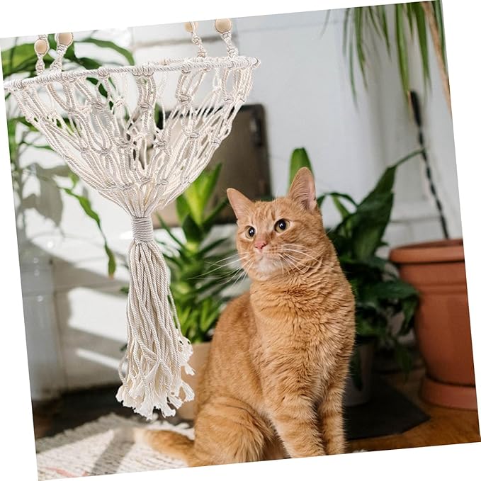 Cat Hammock Bed 40cm Bohemian Woven Hanging Nest Wear-Resistant Pet Hammock for Indoor Cats and Kittens to 30lbs