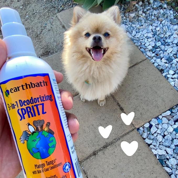 earthbath, Mango Tango 3-in-1 Dog & Puppy Deodorizing Spritz - Dog Odor Eliminator for Strong Odor, Cruelty-Free Dog Cologne, Dog Wash Spray, Made in USA, Dog Bathing Supplies - 8 Oz (1 Pack)