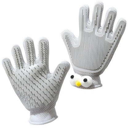 2 in 1 Pet Grooming Gloves - Cat and Dog Glove Brush, High Efficiency Pet Hair Removal Massage Glove, Clean Hair on Both Sides (Grey /1 Piece)