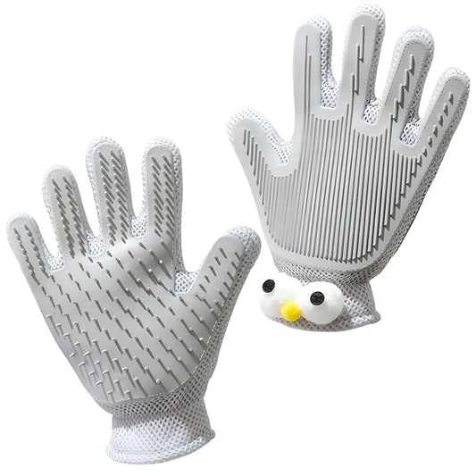 2 in 1 Pet Grooming Gloves - Cat and Dog Glove Brush, High Efficiency Pet Hair Removal Massage Glove, Clean Hair on Both Sides (Grey /1 Piece)