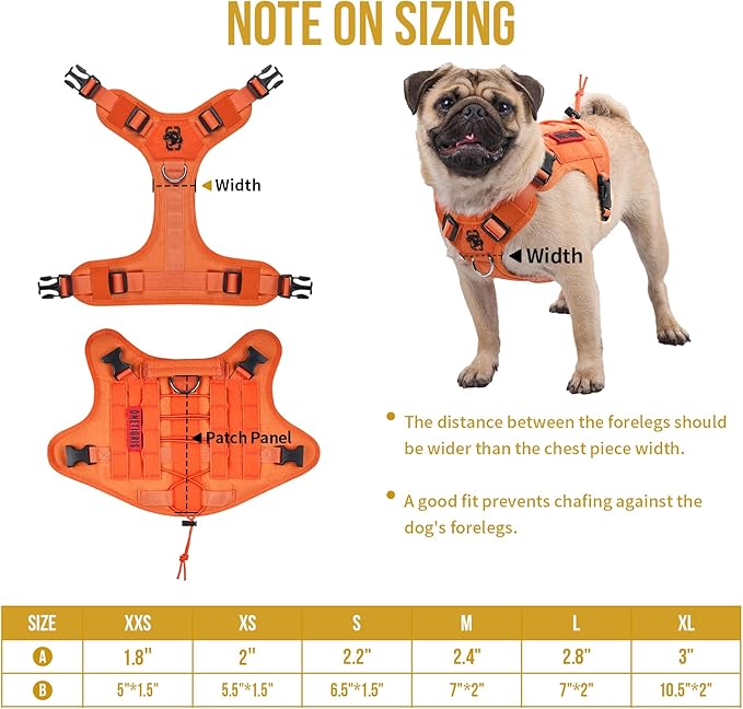 OneTigris Tactical Dog Harness Vest,No-Pull Service Dog Vest with Hook & Loop Panels,Adjustable Dog Vest Harness for Walking Hiking Training(Orange,XS)