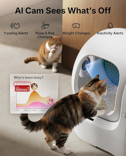 PETKIT 2025 Purobot Max Pro 2 AI-Camera Self Cleaning Cat Litter Box, Extra Large Opening 210° Wide Angle Lens Cat Facial Recognition Automatic Litter Box with 5G WiFi App Control Odor-Free