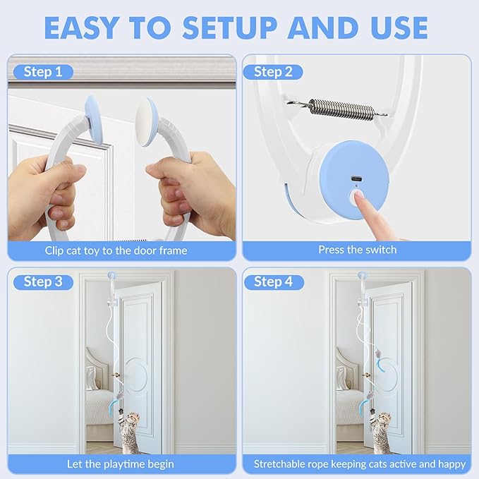 Interactive Cat Toys for Indoor Cats, Automatic Electric Flying Bird Feather Wand Toy, Rechargeable Electric Exercise Feather Toy for Bored Kittens and Adult Cats, Light Blue