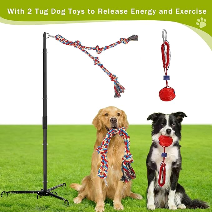 Outdoor Tug of War Dog Toy, Tether Interactive Dog Tug Toy Backyard Heavy-Duty Dog Solo Play Exercise Toy for Small Medium Dogs (Upgraded)