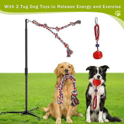Outdoor Tug of War Dog Toy, Tether Interactive Dog Tug Toy Backyard Heavy-Duty Dog Solo Play Exercise Toy for Small Medium Dogs (Upgraded)