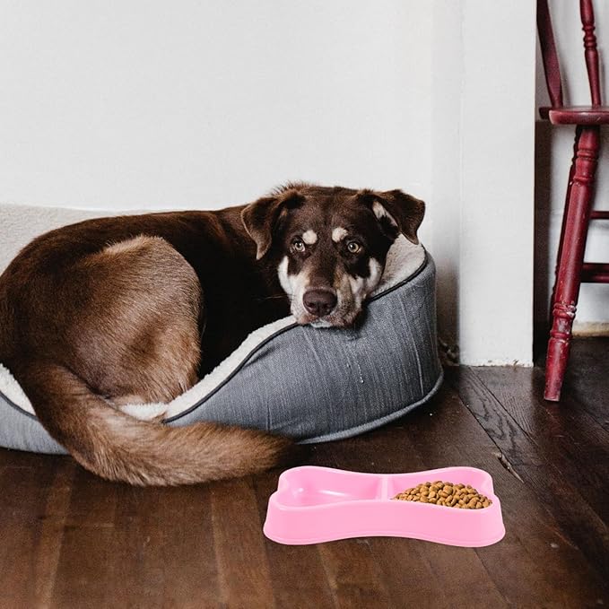 Garneck Pink Plastic Double Dog Bowls for Small Dogs - Durable Puppy Feeder with Water Bowl - for Meals and Hydration Ideal Small Animal Dish Pet Owners
