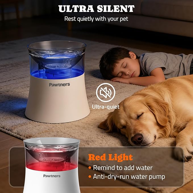 Dog Water Fountain with Vortex Filtration Design, 3.5L/123oz Elevated Dog Water Bowl for Large Medium Dogs & Cats