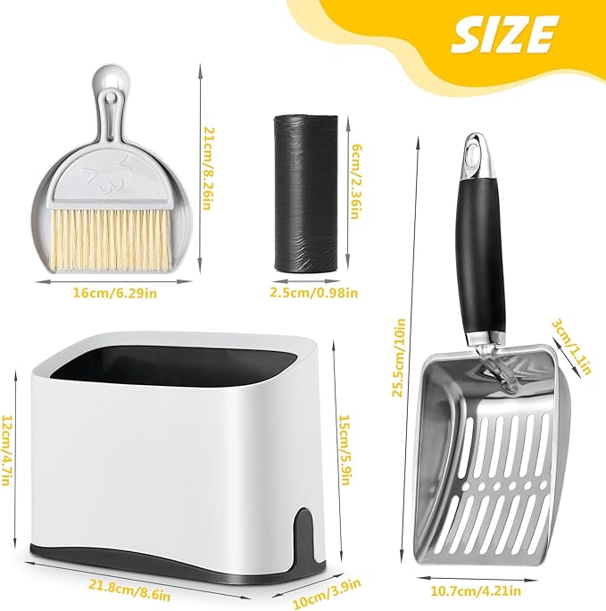 Cat Litter Scooper with Holder, Stainless Steel Cat Litter Scoop, Kitty Poop Scooper Stand for Litter Box, Cat Caddy for Litter Scoop, Fast Sifting Kitty Poop Scooper Caddy Poop Scooper Stand