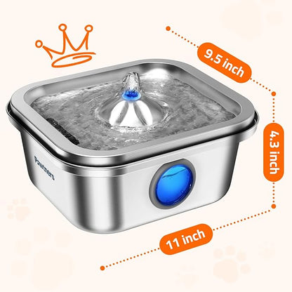 Cat Water Fountain Stainless Steel, 4L/135oz Pet Fountain, Automatic Dog Drinking Dispenser with Water Level Window, Filter, Quiet Pump, Silver