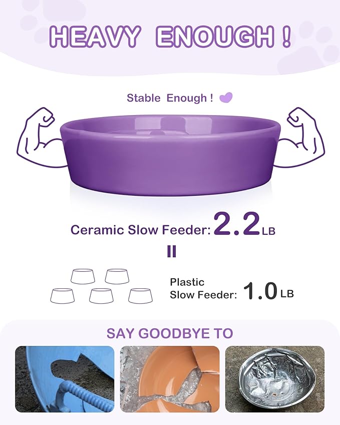 TRUVIC Ceramic Slow Feeder Dog Bowls, 1.5 Cup Puzzle Slow Feeder Bowls for Fast Eaters, Ceramic Dog Food Dish no Black Chin, Puzzle Bowl for Medium Dogs, Purple