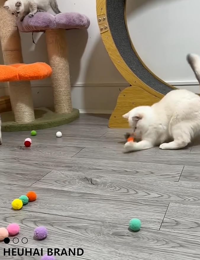 25 Cat Toys Balls Set Indoor Kitten Safe Colorful Plush & Bell Balls for Play Chase Hunt Interactive Entertainment (1.5'' - 2.2'')