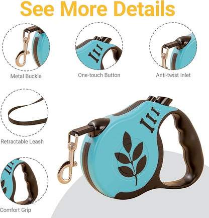 Retractable Dog Leash with Non-Slip Handle, 16 FT Automatic Telescopic Tractor with Atuo Locking Botton，Durable Pet Tape for Small and Medium-Sized Dogs Blue