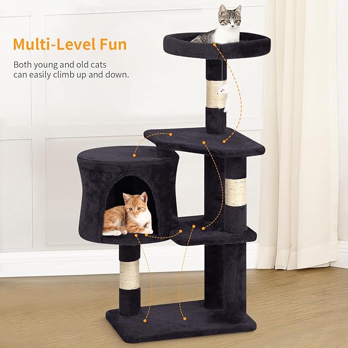 BestPet | 36" Cat Tree Tower | Dark Gray | Sturdy Multi-Level Cat Tree with Plush Condo, Cozy Perch, Sisal Scratching Posts, Hanging Toy and Stable Frame | Easy Assembly | for Kittens & Adult Cats