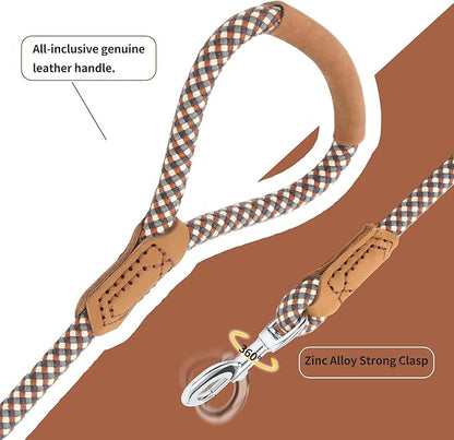 Mile High Life | Premium Leather Dog Leash | Strong Rope Leash | Leather Handle | Zinc Alloy Strong Clasp | Small Medium Large Dogs | 4/5/6 Feet(Brown, 60 Inch (Pack of 1))