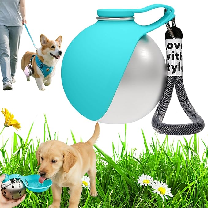 2026 New 2-in-1 Portable Dog Water Bottle for Small Dogs, Foldable Pet Water Bottle, 304 Stainless Steel Compact Dog Drinking Bottles Leak Proof & Silicone Bowl for Walking Hiking (Blue A)
