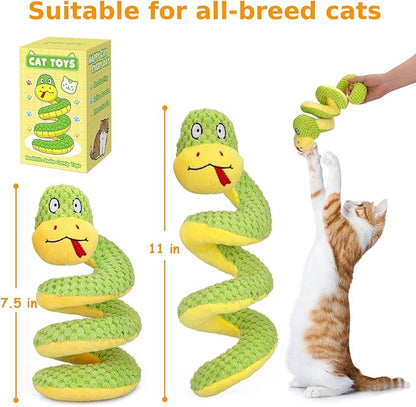 Retro Shaw Interactive Indoor Cat Toys – 11" Realistic Snake with Silvervine & Catnip, Crinkle Sound & Spring-Loaded Design, Bite-Resistant Plush Kicker for Kitten Teething, Boredom Relief & Exercise