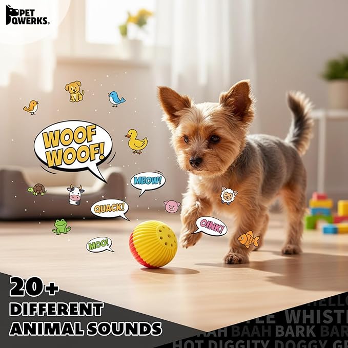 Pet Qwerks Animal Sounds Babble Ball - Interactive Chew Dog Toy - Large