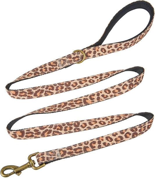 Dog Leash Leopard Pattern,4 Feet Durable Nylon with Ribbon for Medium and Large Dogs(Medium,Light Leopard Leash)