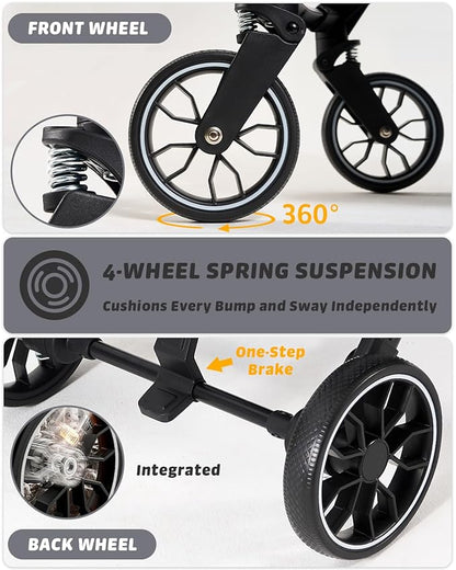 797Audio Dog Stroller for Small Medium Dogs, Pet Stroller for Cats Puppy Up to 121lbs,Foldable,One Click Folding,4 Wheel Shock Absorption,Adjustable Canopy with Sun Shades,Removable Washable Pad(Grey)