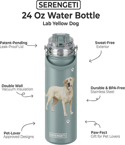 E&S Pets SERENGETI 24 Oz Water Bottle Stainless Steel with Spill Proof Lid - Double walled Vacuum Insulated water flask - Realistic 3D Print of your favorite dog (Labrador Yellow)