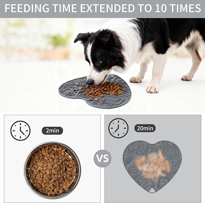 Silicone Slow Feeder Dog & Cat Bowl – Heart Shape Anti-Slip Puzzle Feeding Bowl for Slow Eating, Bloat & Digestion Control – Interactive Pet Enrichment Bowl (Grey)
