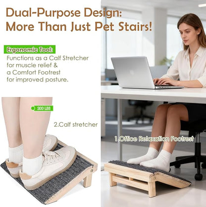 2-Pack Foldable Dog Ramp for Stairs – Lightweight Safe Wooden Pet Steps with Low-Angled Design & Anti-Slip Carpet Surface, Portable Dog Stairs to Assist Elderly/Injured Small Medium Large Dogs