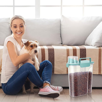 5-7Lbs Dog Cat Food Storage Container with Upgraded Large Nozzle BPA-free, 4 Snap Seals Plastic Pet Food Storage Containers with Handles (Elegant Blue, 5L-1pack)