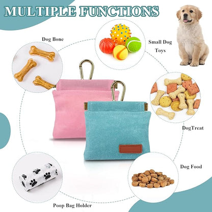 2Pcs Dog Treat Pouches for Pet Training, Hand Free Puppy Dogs Treat Bag with Carabiner, Portable Auto Closing Pet Dog Walking Bag for Travel or Outdoor Use, Pets Feed Snack Reward Pocket- Pink, Green