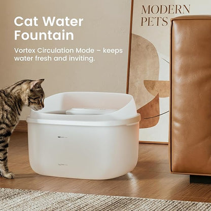 Gardner Pet Cat Fountain 1 Gallon, Vortex Dog Water Fountain, Ultra Quiet Automatic Cat Fountain with Filter, Transparent Tank, Splash-Proof, Easy to Clean,Without Adapter (White)
