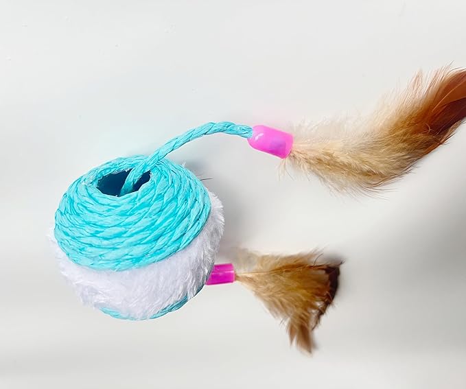1x Hemp Ball Cat Toy,Six-Hole Hollow-Out Designed,Sisal Hemp Woven Cat Toy, Plume Bell Inside,Special Kitten Chew Toys for Indoor Cats,Interactive pet (Random Color Delivery, 6cm Ball)