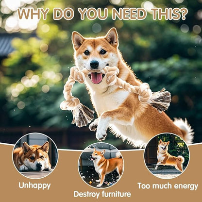 Ycozy 4-Knot Rope Toy for Medium/Small Dogs - 26in Aggressive Chewer Puppy Tug Toy, Almost Indestructible Teething Chew Toy