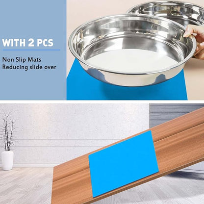 Shallow Dog Food Bowls, Non Slip Food Grade Stainless Steel Bowls for Large Dogs - Interior Size (Dia:10.6" xHeight 2.0") Hold 8 Cups / 2 Quart (2 Packs)