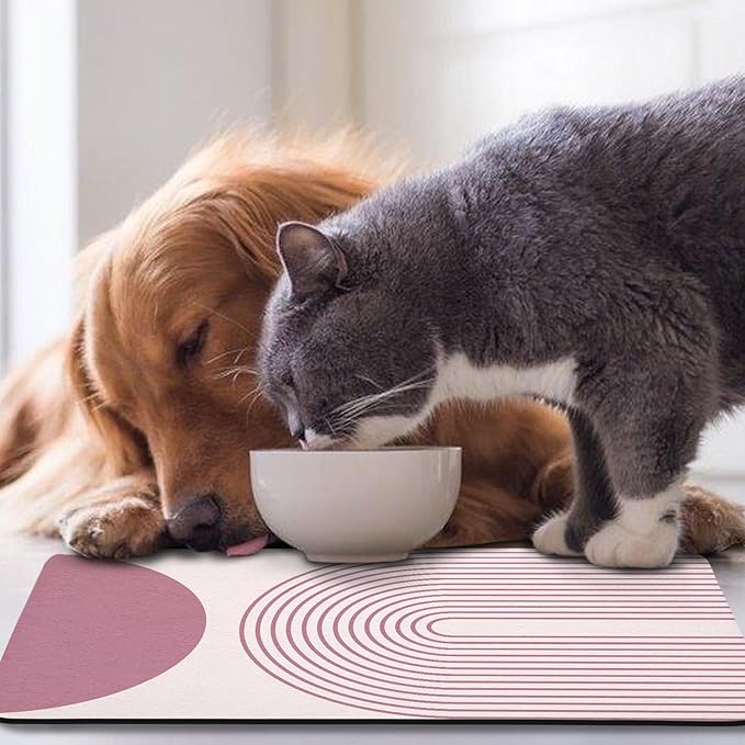 Dog Food Mats,Cat Absorbent Water Bowl Feeding Mats Pet Placemats for Food and Water Pink Bohemia 12 * 20 inch