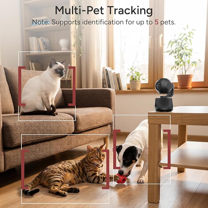 PawTrack 4K Pet Camera with Auto Tracking, 360° Pan/270° Tilt, Behavior Alerts & Smart Pet Vlog & Two-Way Audio, Privacy Mode, Multi-Pet ID, 1080p Daily Recording Smart Pet Monitor