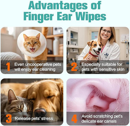 Dog Ear Finger Wipes,Gently Remove Ear Wax & Dirt,Relieve Ear Itching. All Natural Ingredients Dog Ear Wipes.Safe & Gentle Ear Wipes for Dog & Cat - 50 Count