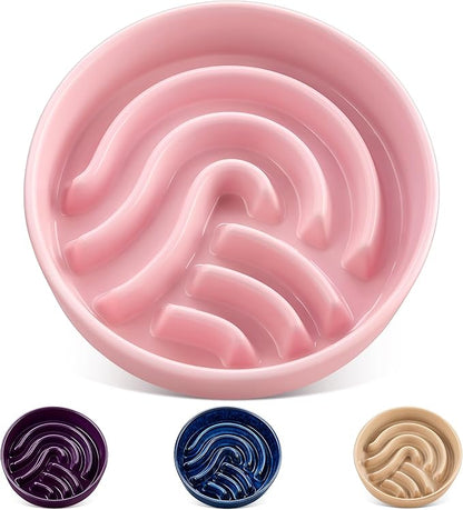 vancasso Slow Feeder Dog Bowl, 3 Cup Ceramic Slow Feeding Food Dish for Large Breed, Puzzle Dog Food Bowl for Fast Eater, Pink