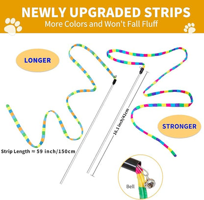 FYNIGO Interactive Cat Rainbow Wand Toys for Indoor Cats and Kittens,Extended Colorful Cat Teaser Wand String Plush Toy,Original Product Strong and Sturdy Pole with Bells(2 Pack)
