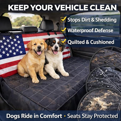 Dog Backseat Cover with Hammock for Cars, SUVs, and Trucks I Waterproof, Nonslip Seat Protector & Cover I Nylon Clips, K9 Shield USA Flag