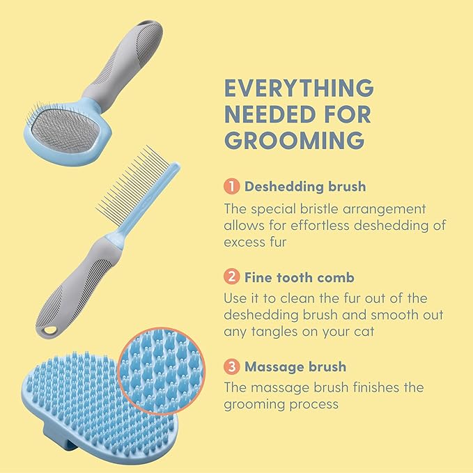 The Cat Ladies Cat Grooming Kit - 5 Piece Brushes Kit - with Comb and Matted Fur Undercoat Deshedding Cat Hair Brush for Long Haired Cats or Short Haired Kittens or Bunny Rabbits